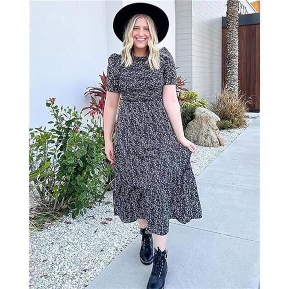 BTFBM Women Casual Summer Dresses 2025 Spring Crew Neck Ruffle Short Sleeve - Picture 6 of 7